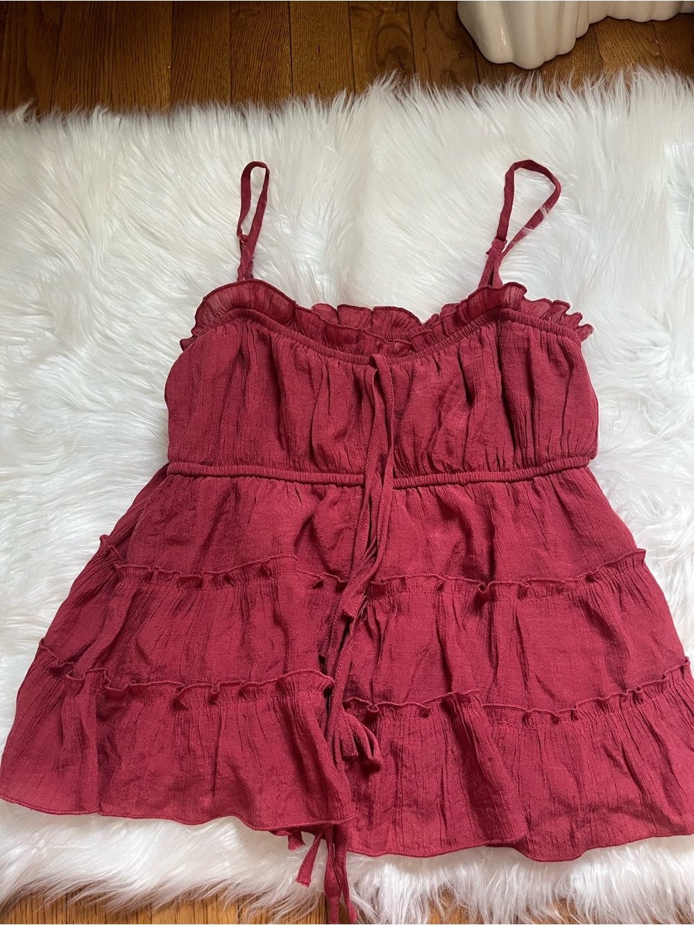 Burgundy Ruffled Tiered Tank with Drawstring
